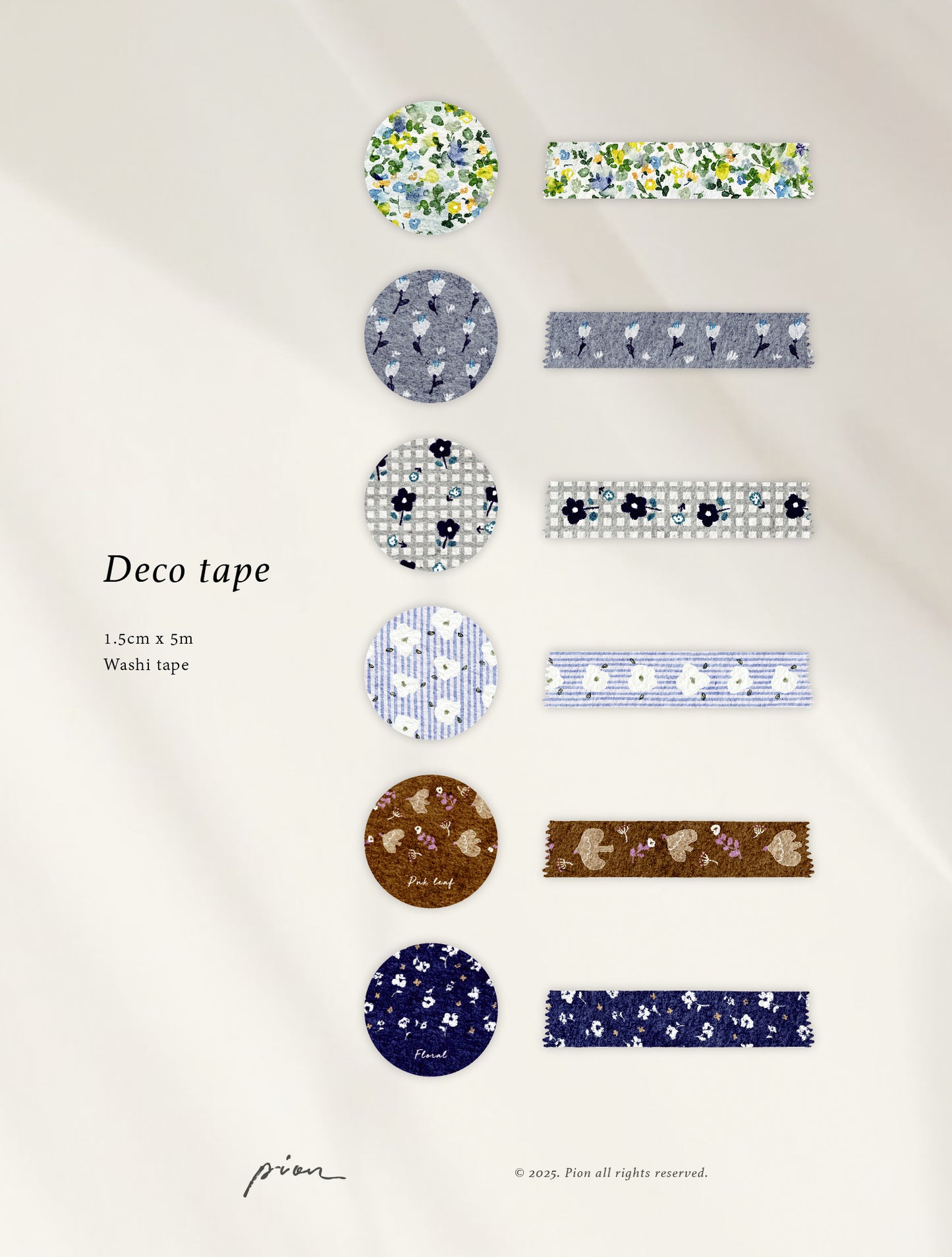 Washi Tape | Deco Tape 1 - 6 (1.5cm) (with options)