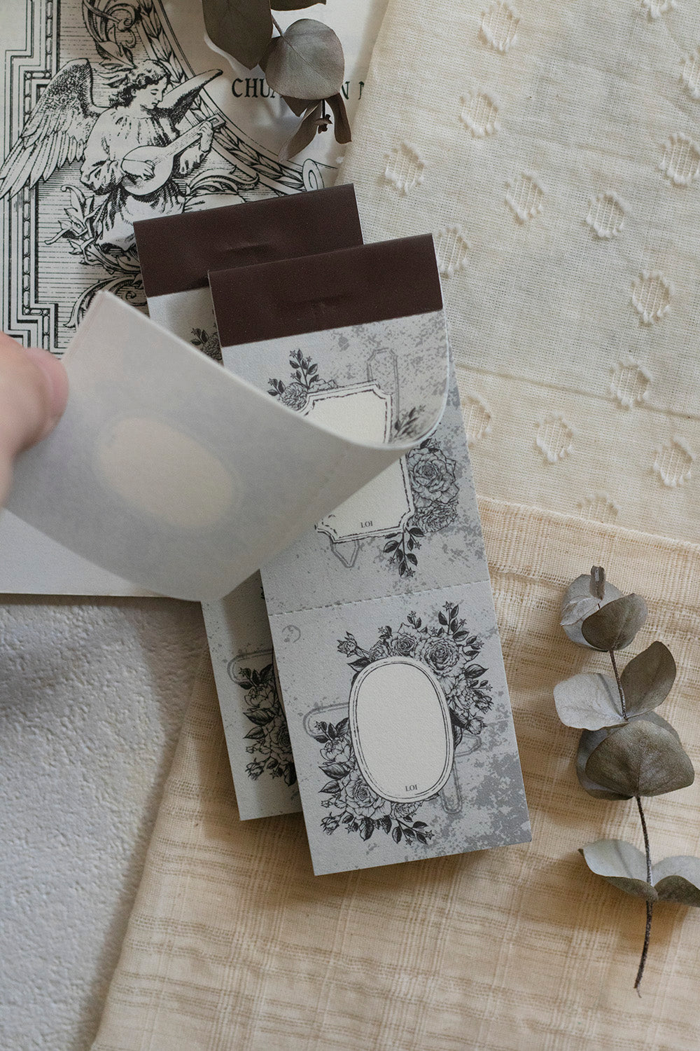 Letter Pad | Old Book Page - Rose Frame