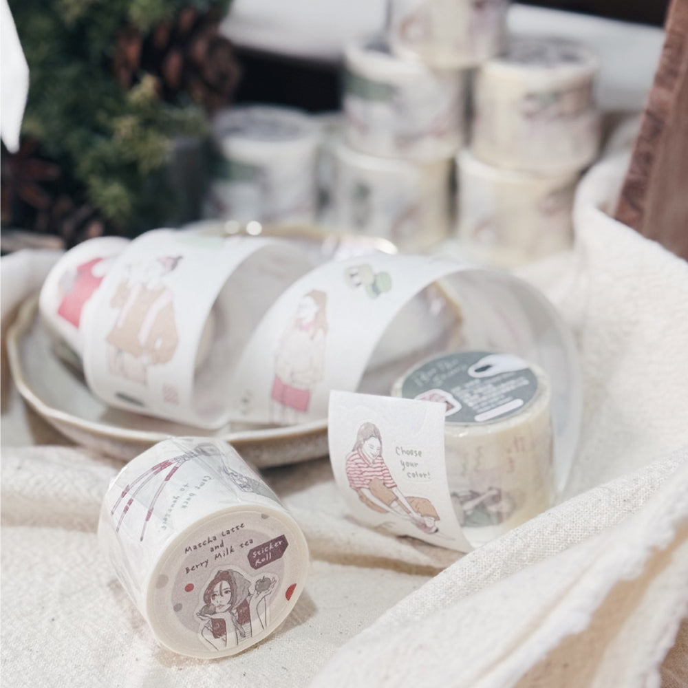 Kiss-cut Washi Tape | Matcha Latte & Berry Milk Tea (3cm)
