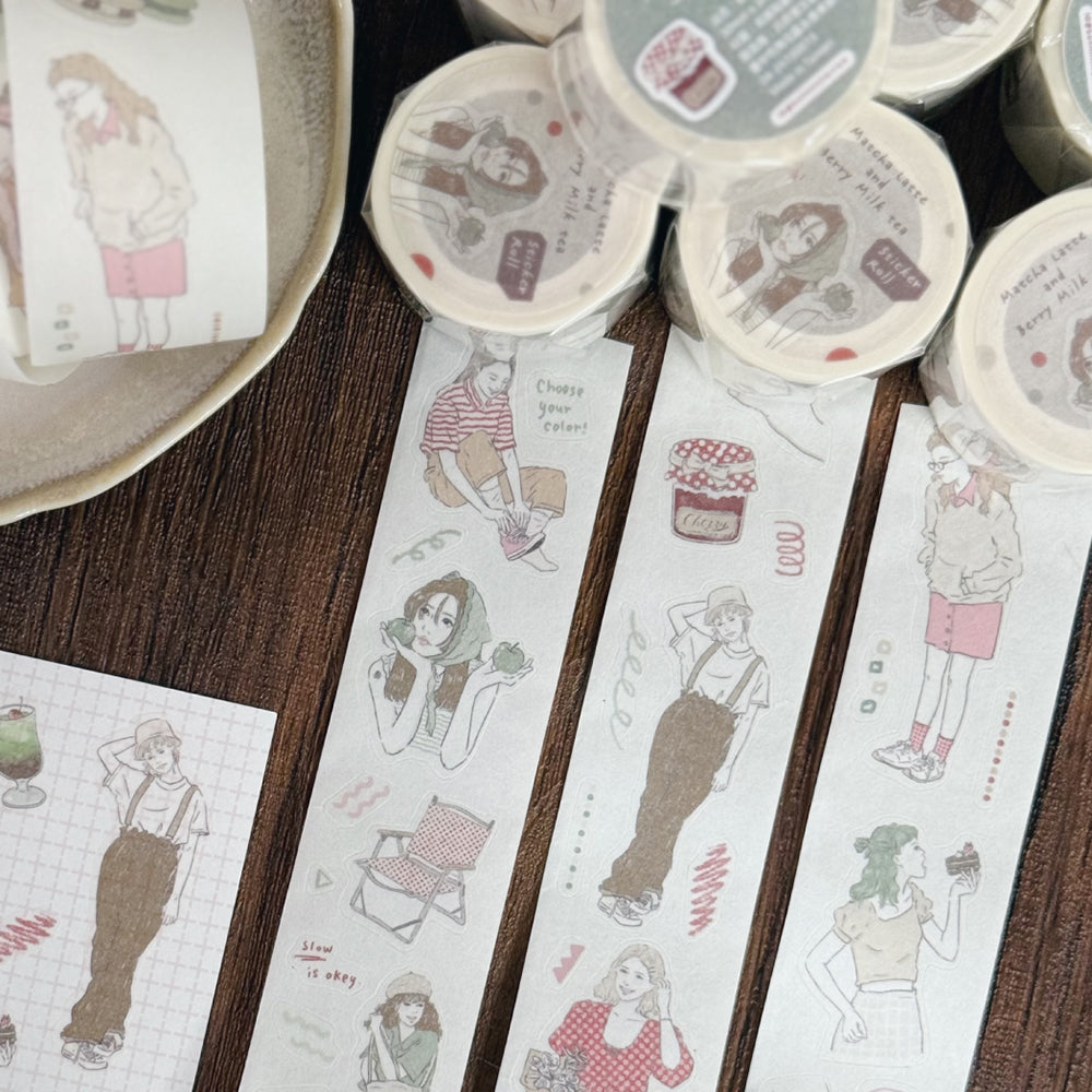 Kiss-cut Washi Tape | Matcha Latte & Berry Milk Tea (3cm)