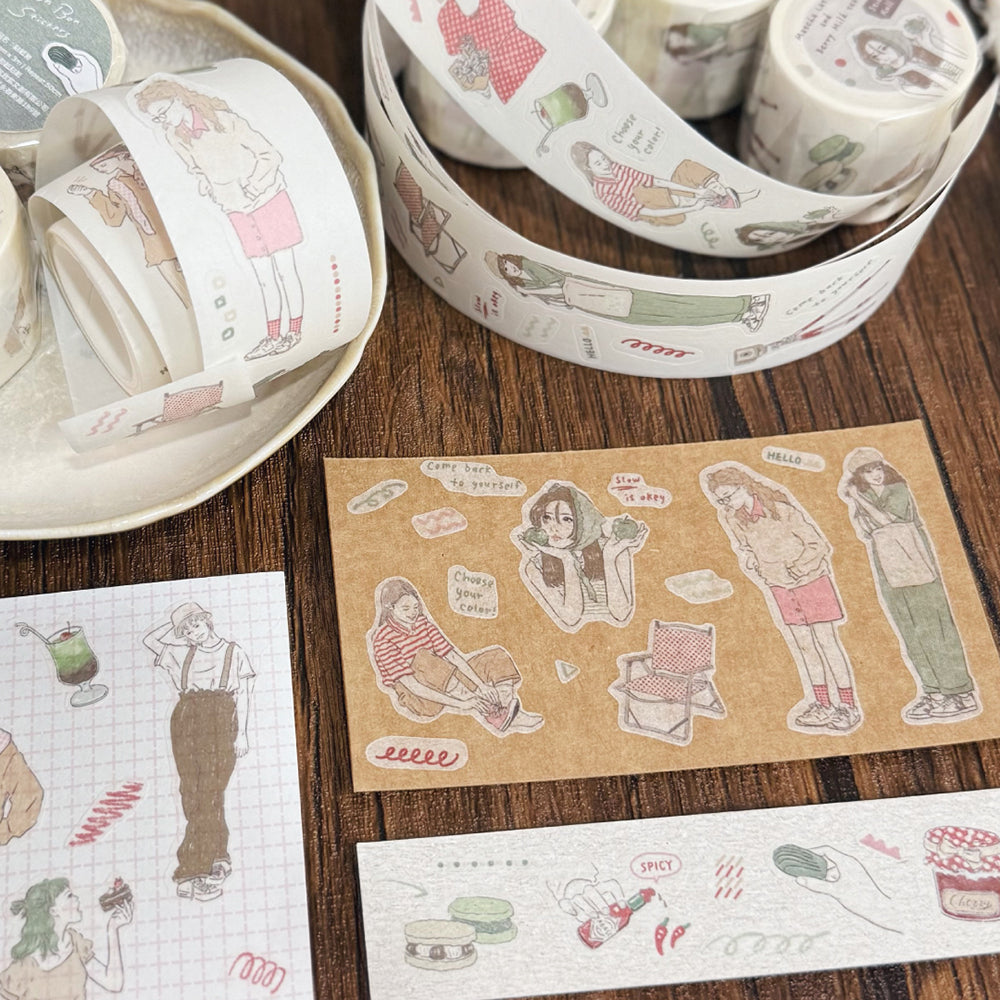Kiss-cut Washi Tape | Matcha Latte & Berry Milk Tea (3cm)