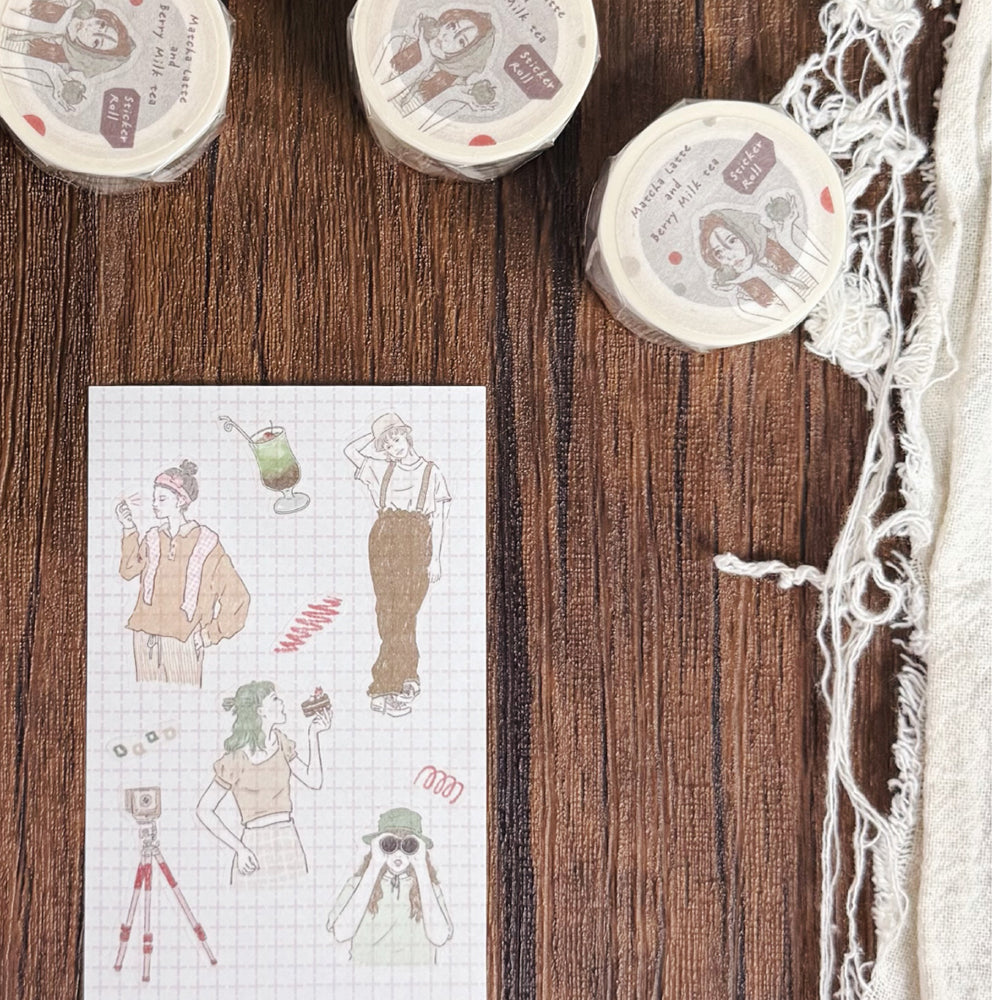 Kiss-cut Washi Tape | Matcha Latte & Berry Milk Tea (3cm)
