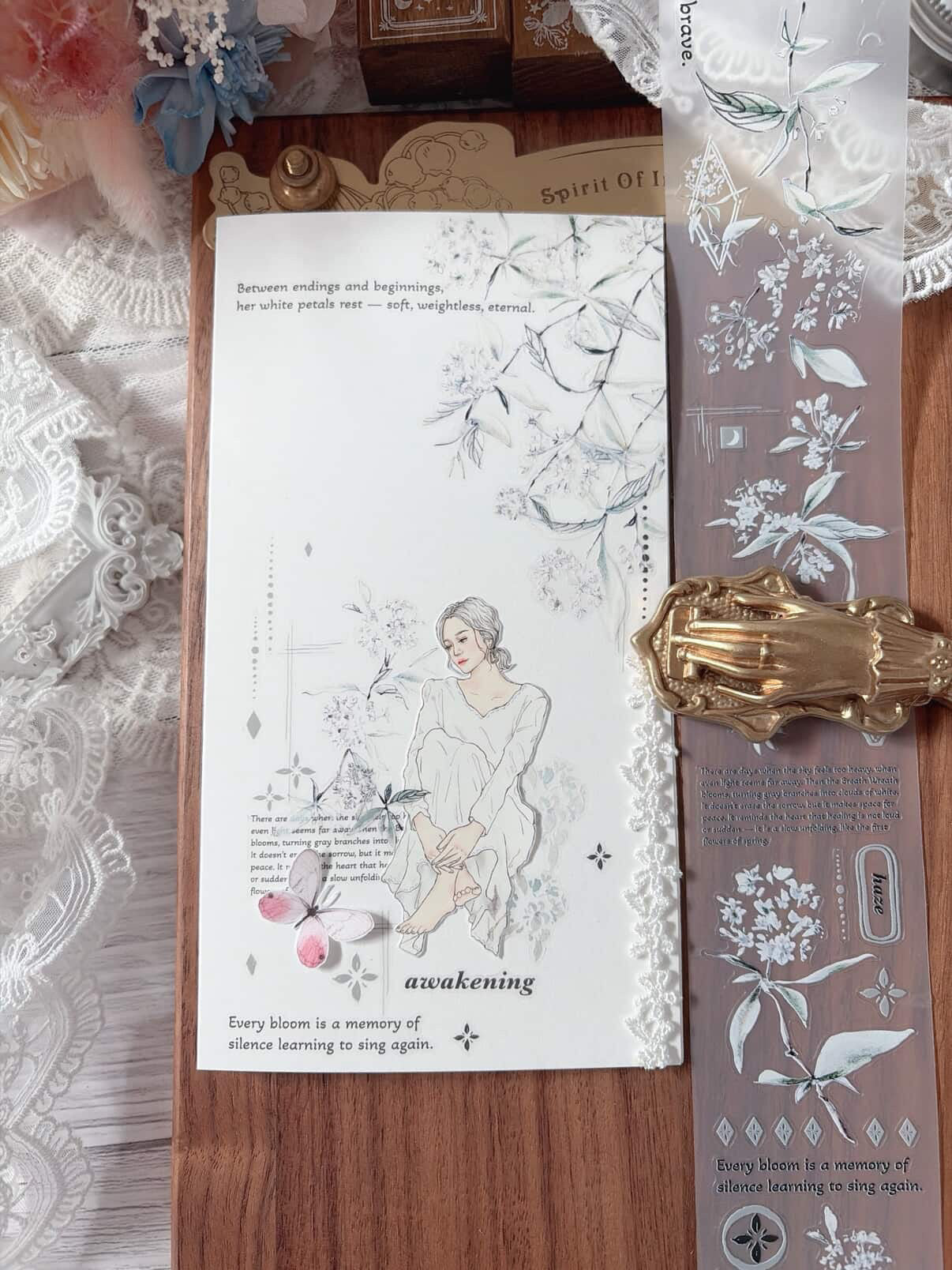 Die-cut Matte PET Tape | Collecting Lily of the Valley (5cm) (Bronzing)