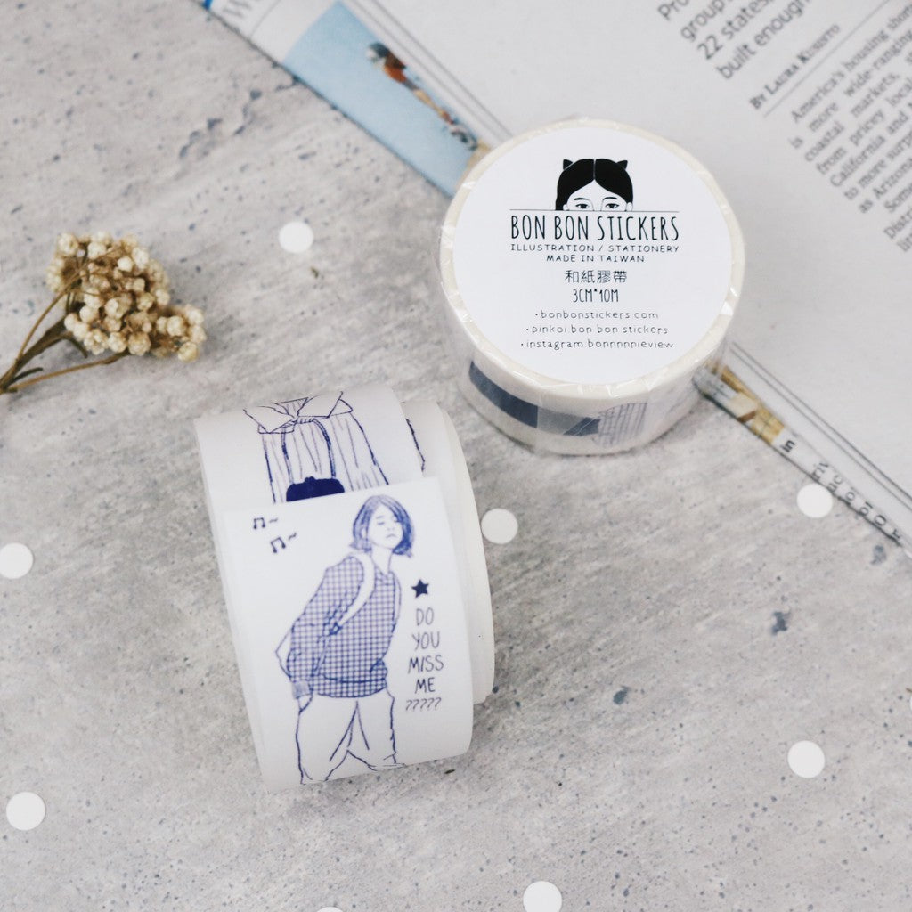 Washi Tape | Monochrome Girl - Blue (3cm)