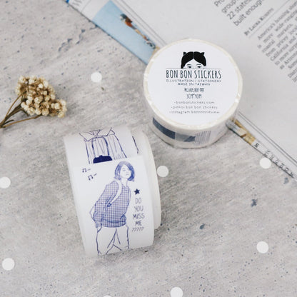 Washi Tape | Monochrome Girl - Blue (3cm)