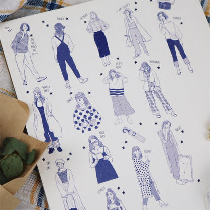 Washi Tape | Monochrome Girl - Blue (3cm)