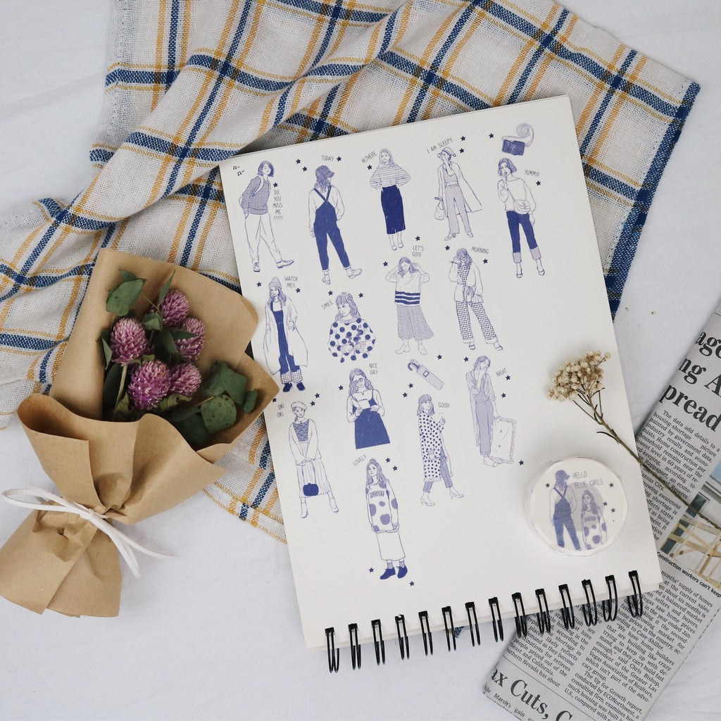 Washi Tape | Monochrome Girl - Blue (3cm)