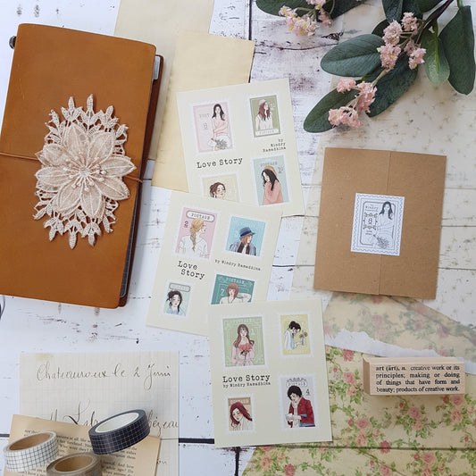 Postal Stamp Stickers Set | Love Story