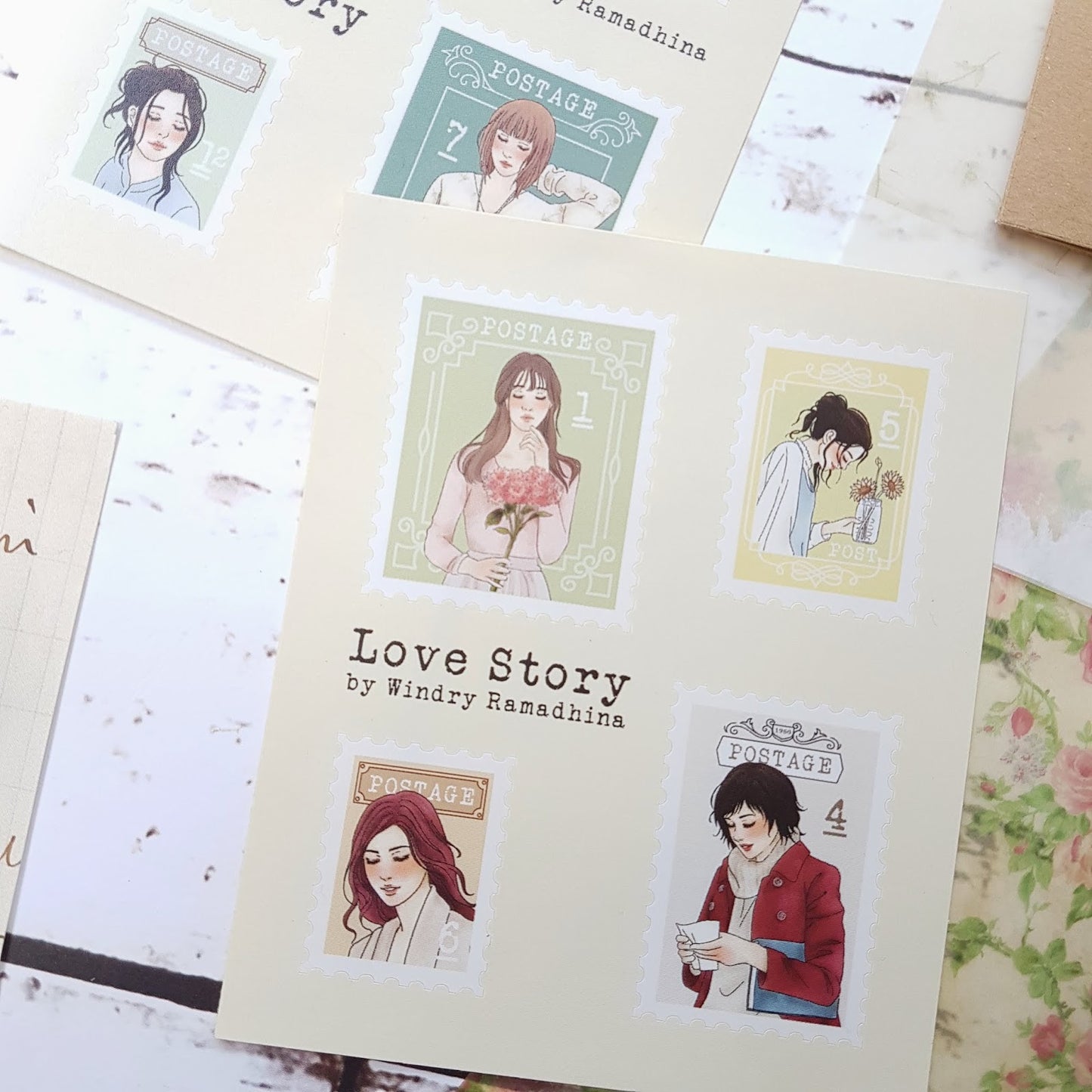 Postal Stamp Stickers Set | Love Story