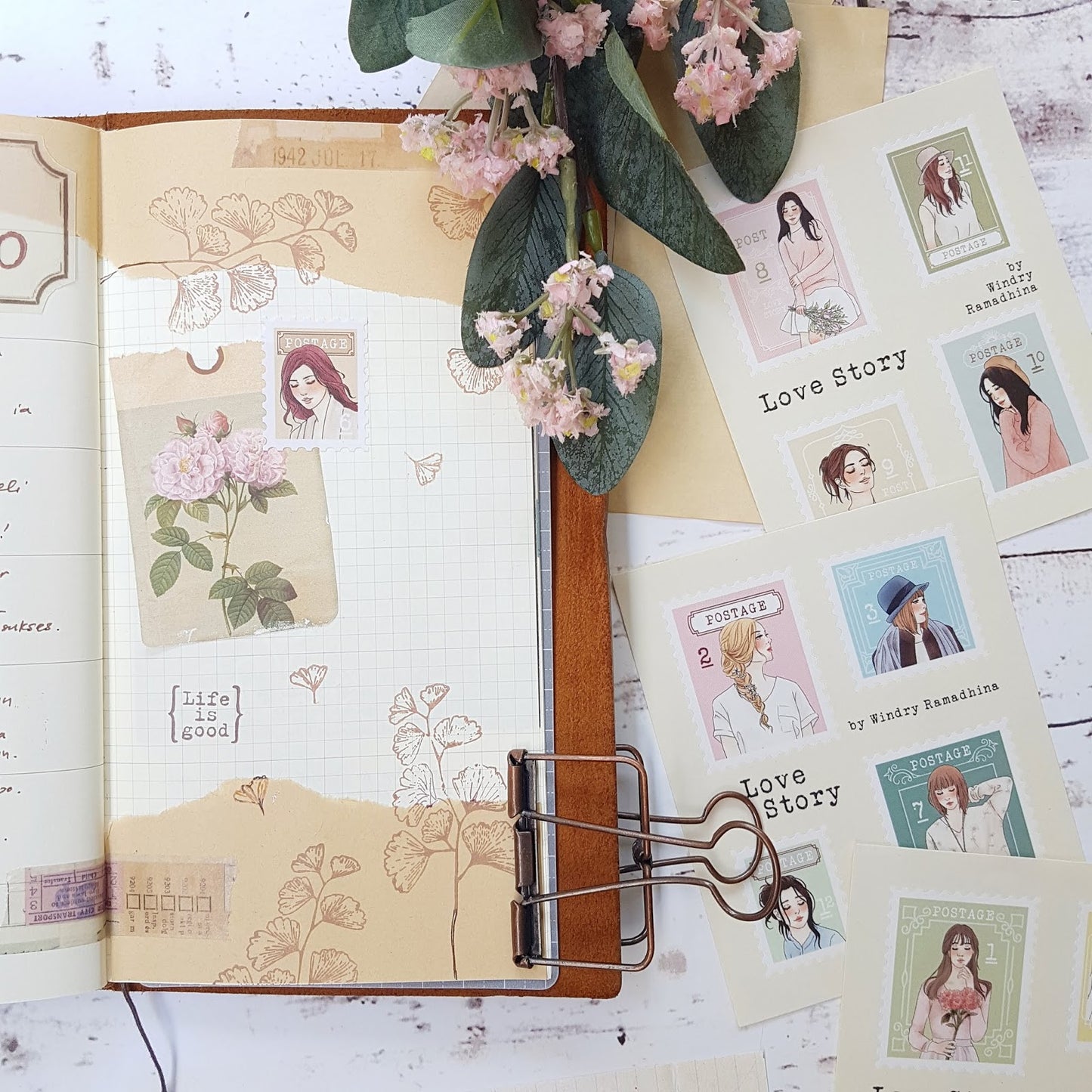 Postal Stamp Stickers Set | Love Story