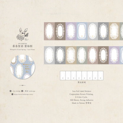 Label Sticker Roll | Whispers of Late Spring – Lace Frame (3cm) (with Gold Foil)
