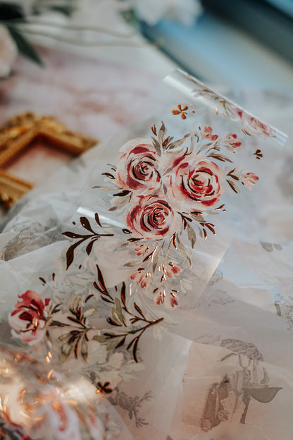 Glossy PET Tape | Summer Roses (6cm) (with Bronze Gold foil)