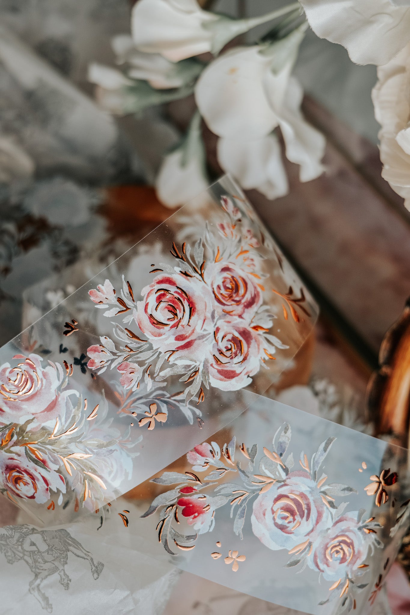 Glossy PET Tape | Summer Roses (6cm) (with Bronze Gold foil)