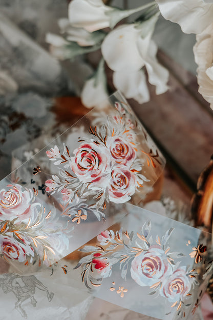 Glossy PET Tape | Summer Roses (6cm) (with Bronze Gold foil)