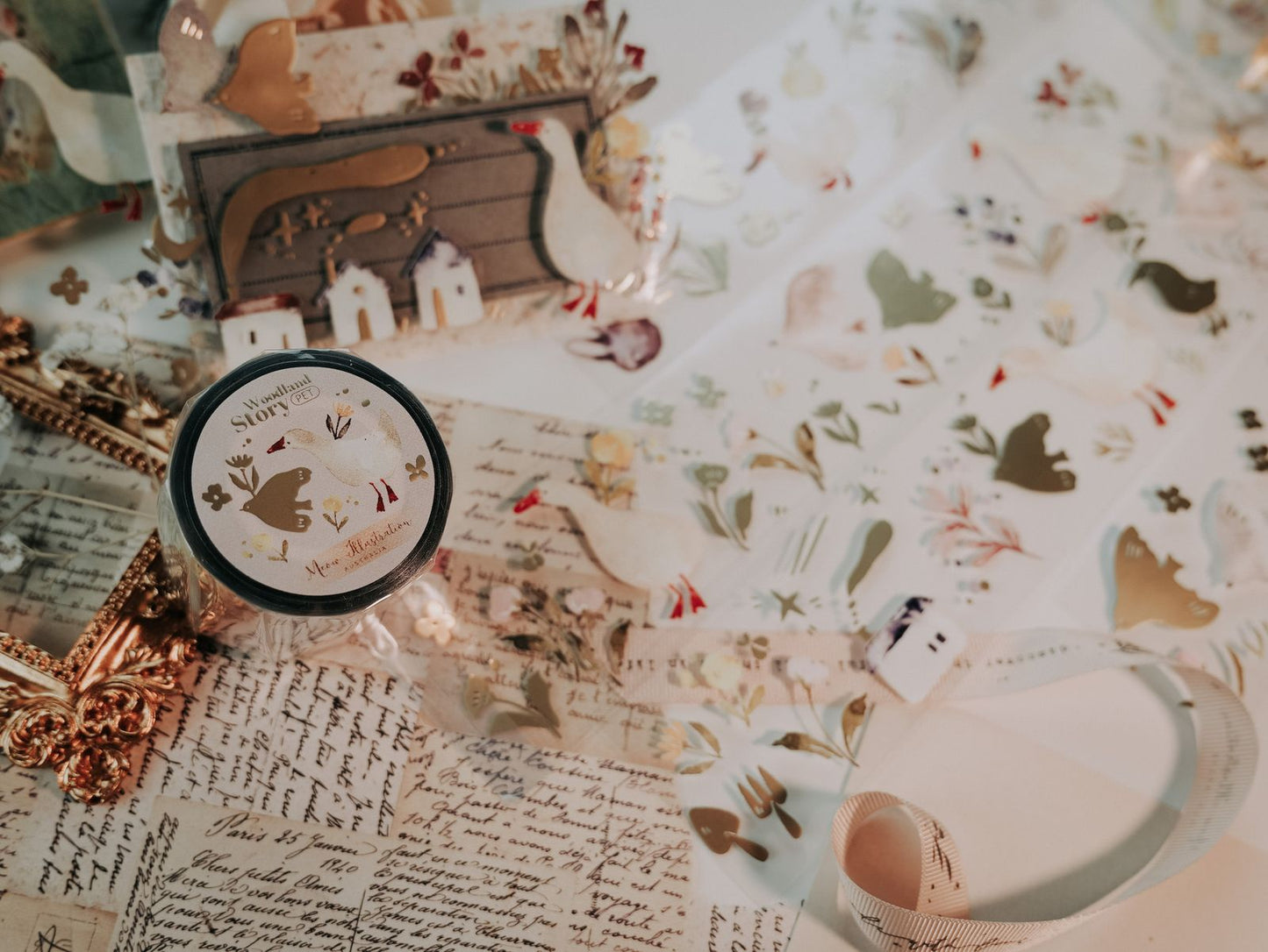 Glossy PET Tape | Woodland Story (5cm) (with Matte Gold Foil)