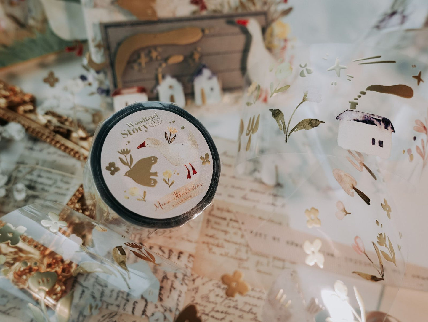 Glossy PET Tape | Woodland Story (5cm) (with Matte Gold Foil)