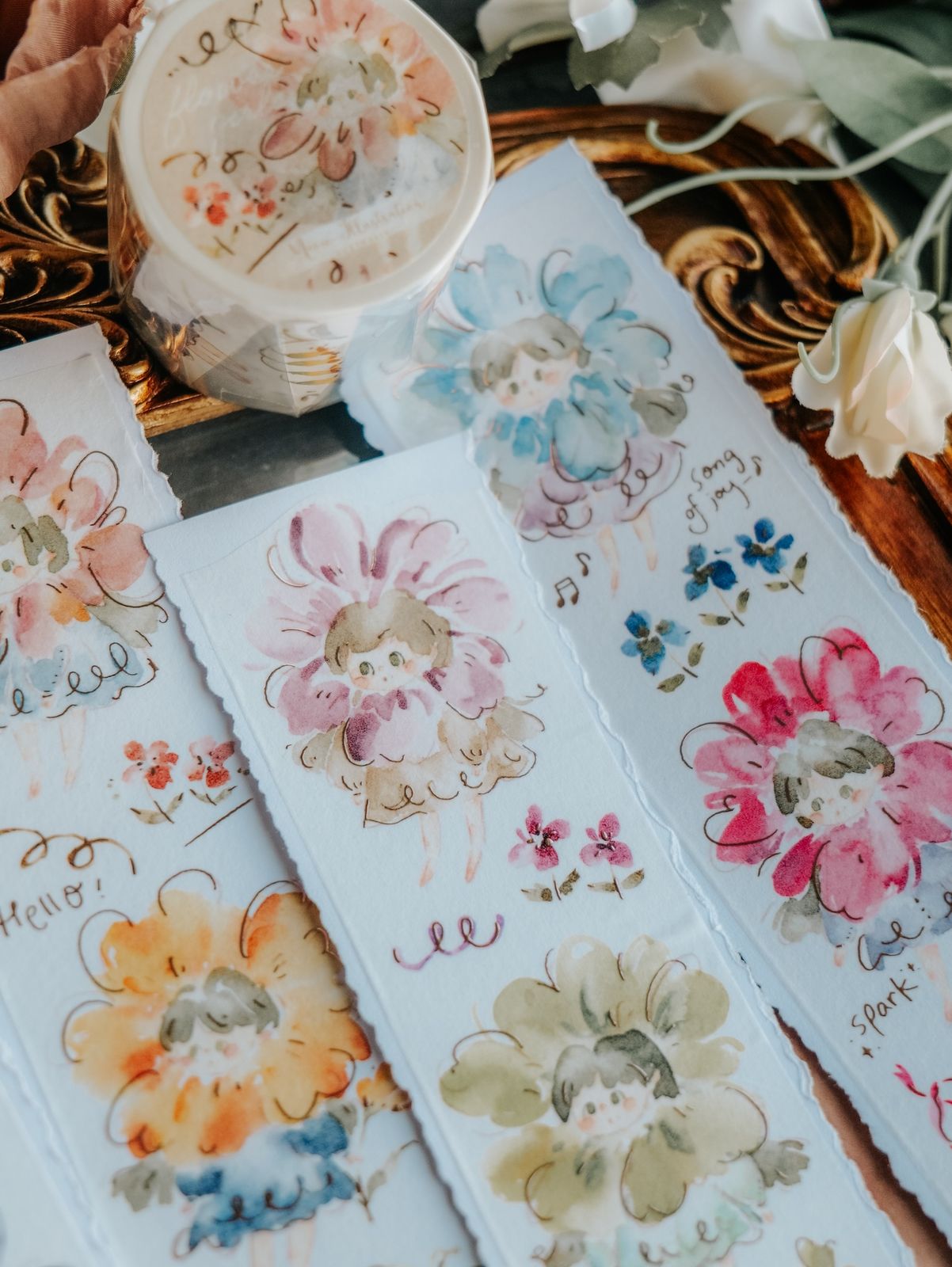 Washi Tape | Flower Girls (5cm) (with Rose Gold Foil)