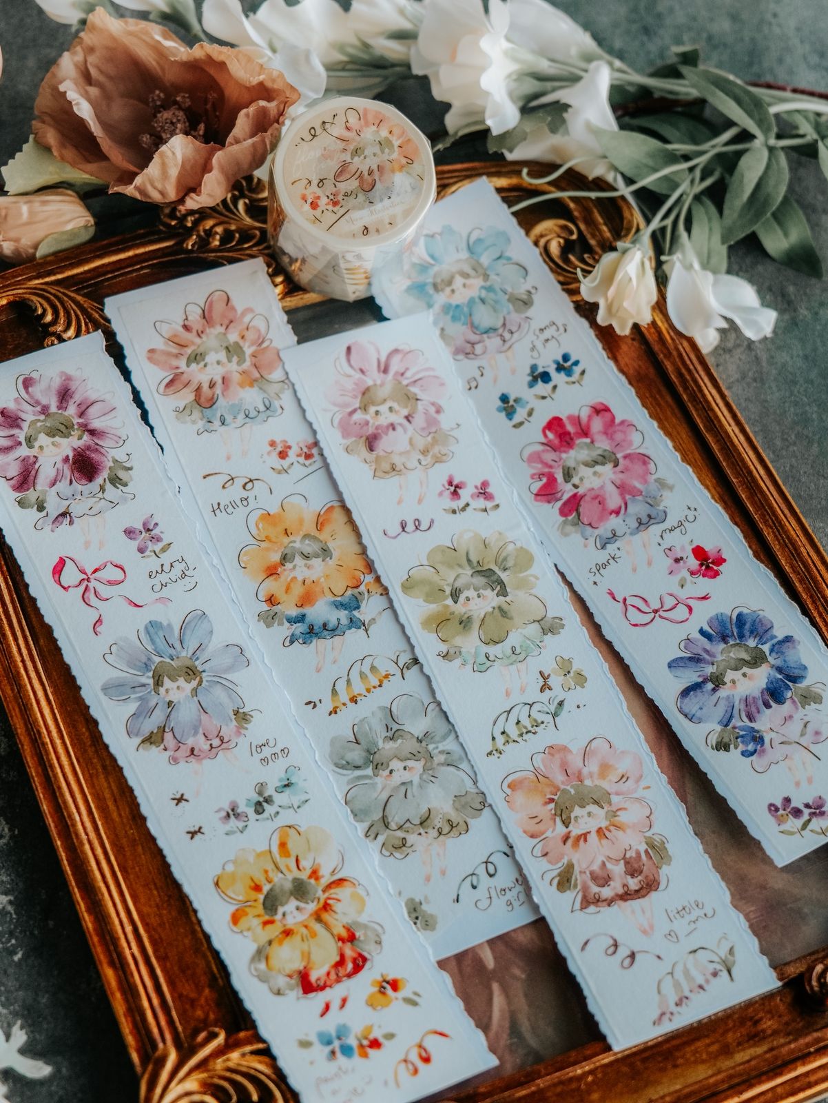 Washi Tape | Flower Girls (5cm) (with Rose Gold Foil)