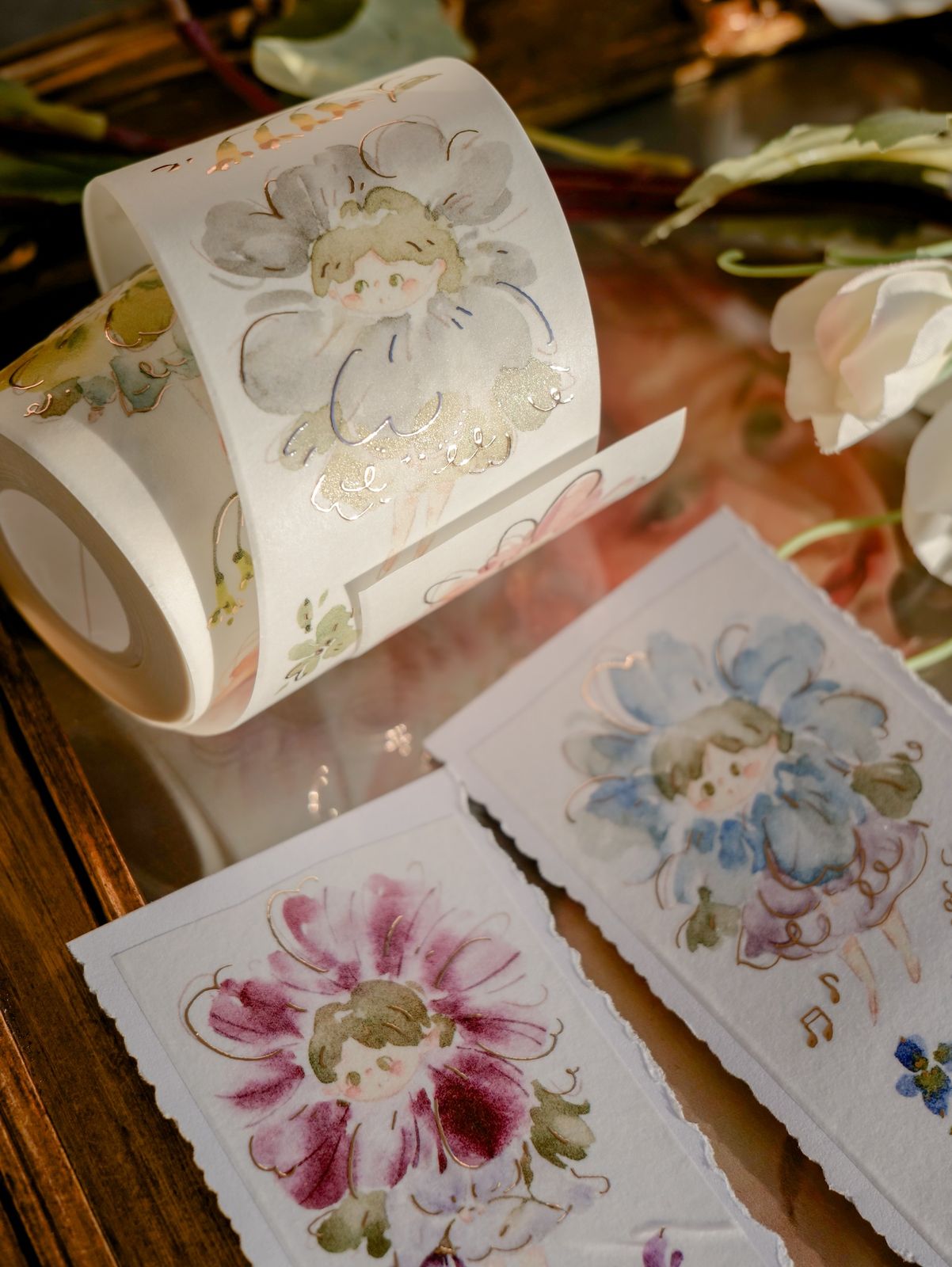 Washi Tape | Flower Girls (5cm) (with Rose Gold Foil)