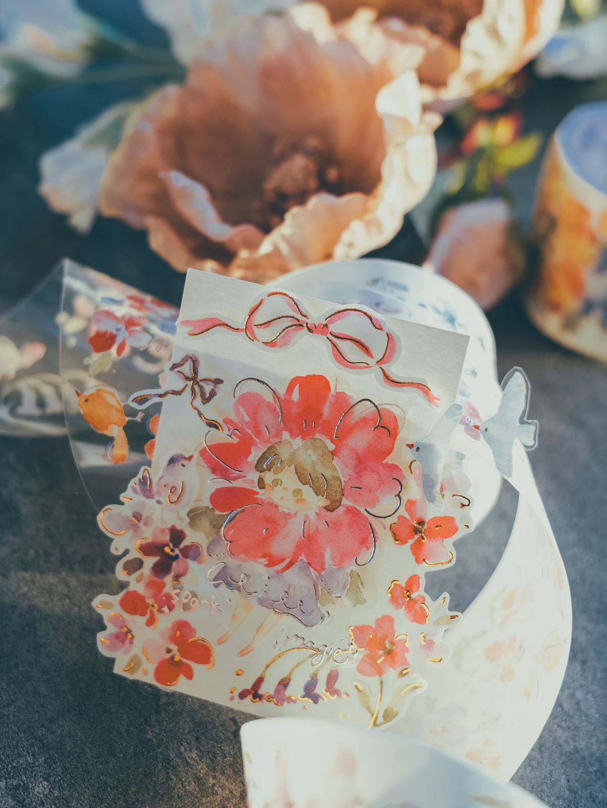 Washi Tape | Flower Girls (5cm) (with Rose Gold Foil)