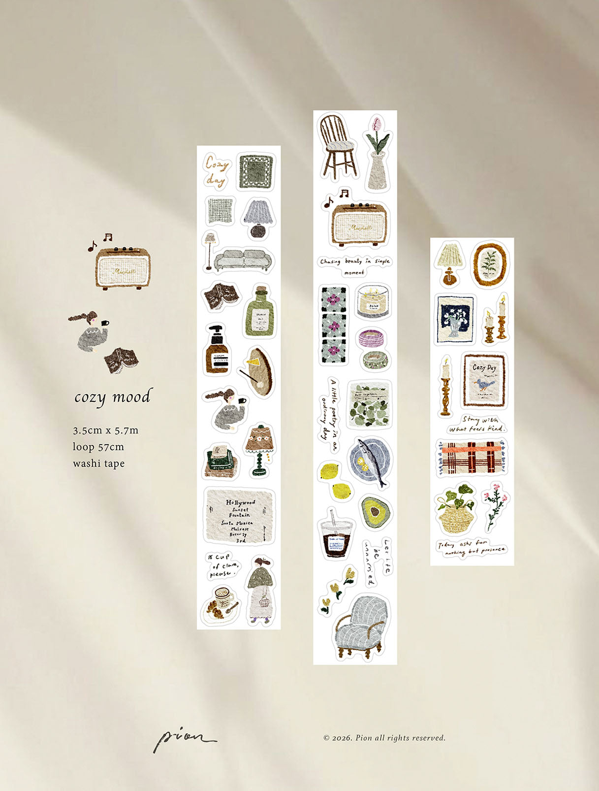 (Stocks In transit) Pion Kiss-cut Washi Tape | Cozy mood (3.5cm)